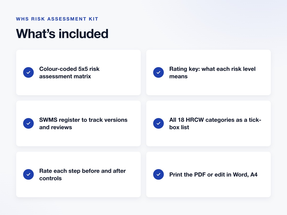 Risk Matrix + SWMS Register Kit inside pages